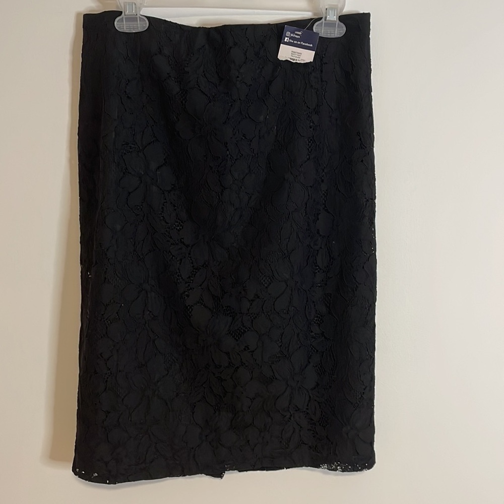 NWT Chaps Polo Lace Skirt 10 Black Pencil Knee Floral Classic Careerwear - Picture 1 of 12